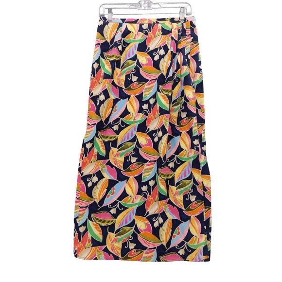 Talbots Petites Maxi Skirt Size 8 Colorful Leaf Print Cotton Pleated‎ - Picture 1 of 8